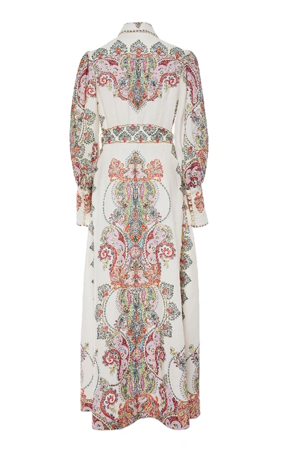 Shop Zimmermann Ninety-six Belted Linen Midi Dress In Print
