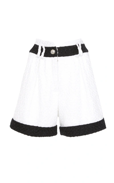 Shop Balmain High-rise Cotton-blend Shorts In White
