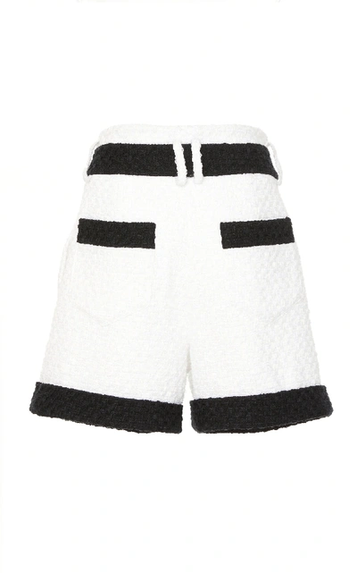 Shop Balmain High-rise Cotton-blend Shorts In White