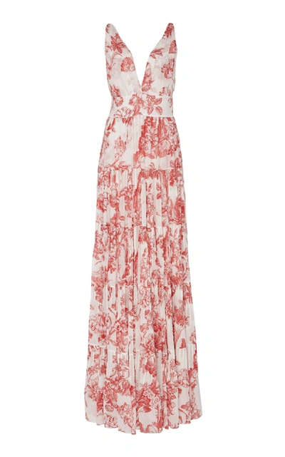 Shop Oscar De La Renta Floral Silk Maxi Dress