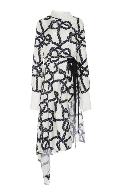 Shop Monse Asymmetric Printed Silk-satin Dress In Neutral