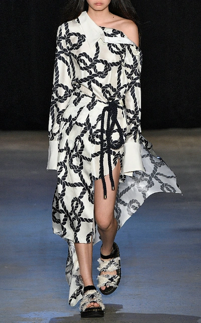 Shop Monse Asymmetric Printed Silk-satin Dress In Neutral