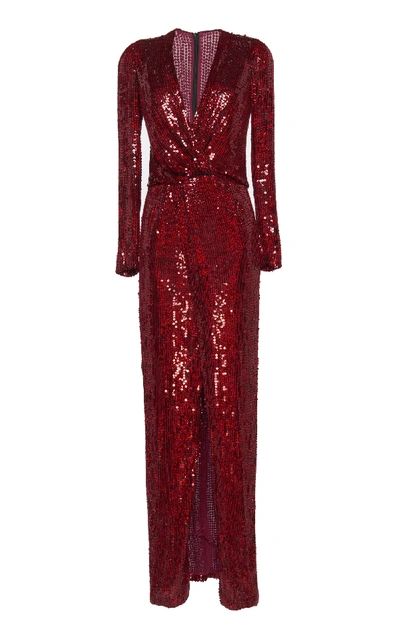 Shop Galvan Sequined Vera Dress In Red