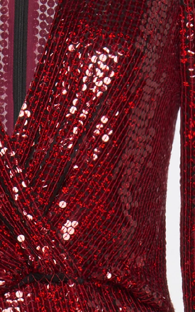 Shop Galvan Sequined Vera Dress In Red