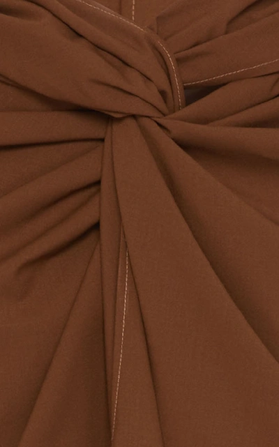 Shop Max Mara Tacito Knotted Cotton-crepe Midi Skirt In Brown