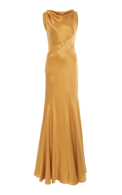 Shop Alberta Ferretti Draped Open-back Silk Gown In Yellow