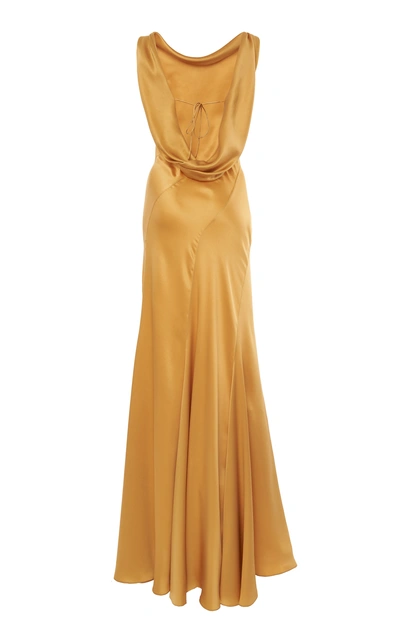 Shop Alberta Ferretti Draped Open-back Silk Gown In Yellow