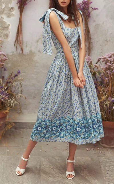 Shop Luisa Beccaria Tie-shoulder Printed Cotton-blend Midi Dress