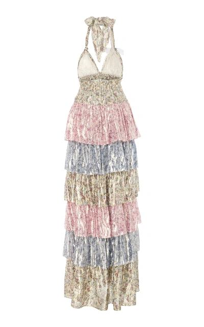Shop Loveshackfancy Clarissa Tiered Floral Silk-blend Lamé Maxi Dress In Print