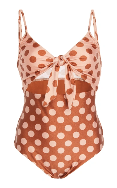 Shop Zimmermann Primrose Tie-front Polka-dot Swimsuit In Multi