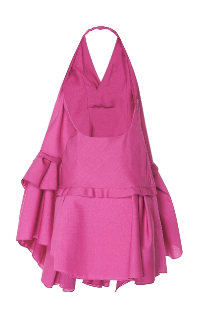 Shop Jacquemus Rosa Asymmetrical Wool Dress In Pink