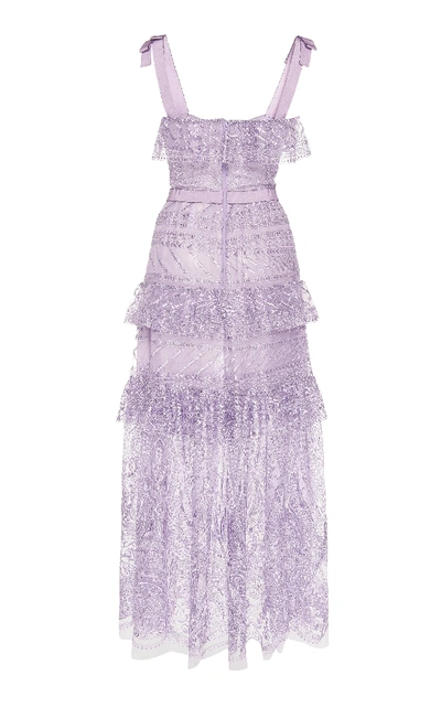 Shop Zuhair Murad Embroidered Organza Maxi Dress In Purple