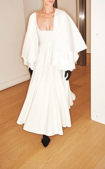 Shop Emilia Wickstead Amal Pleated Cotton-blend Crepe Midi Dress In White