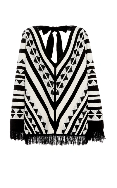 Shop Oscar De La Renta Fringed Patterned Silk-blend Sweater In Print