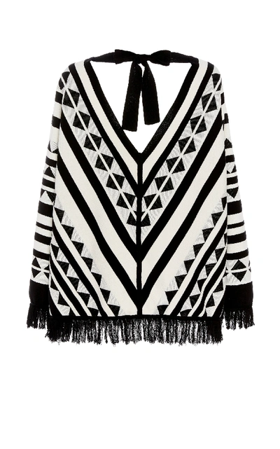 Shop Oscar De La Renta Fringed Patterned Silk-blend Sweater In Print