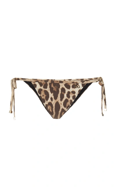Shop Dolce & Gabbana Leopard-print String Bikini Briefs In Animal