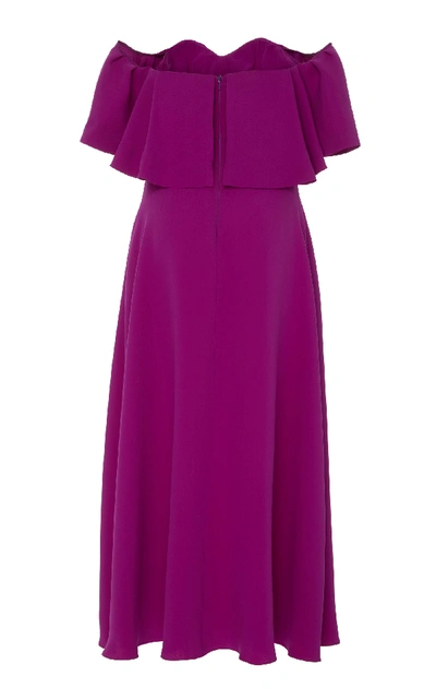 Shop Lela Rose Off-the-shoulder Ruffle Silk Maxi Dress In Purple