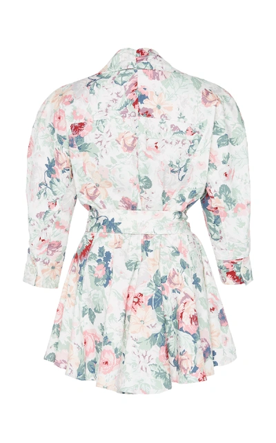 Shop Attico Belted Floral-print Cotton-gabardine Mini Dress