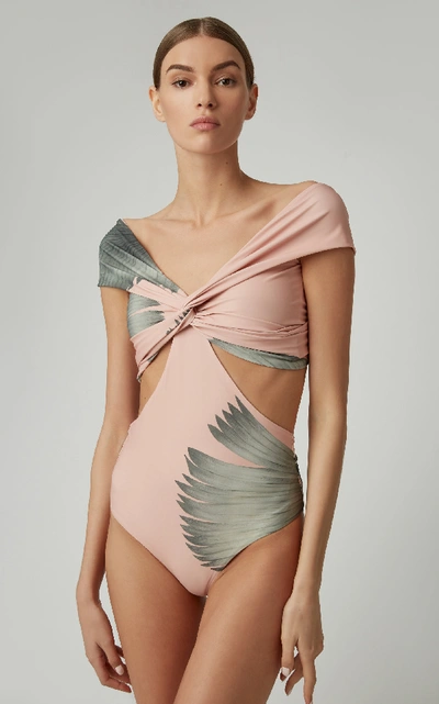 Shop Johanna Ortiz Off-the-shoulder Printed Swimsuit