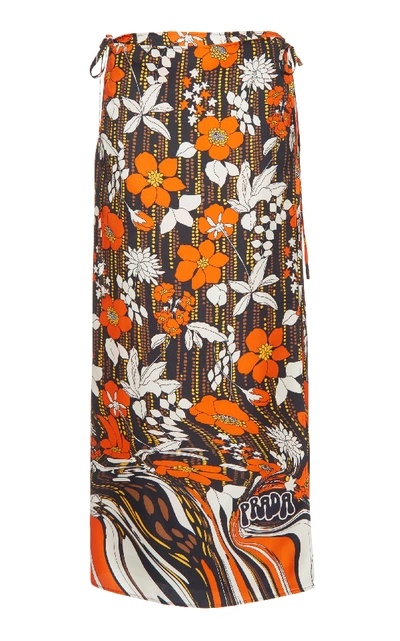 Shop Prada Floral Silk Midi Skirt