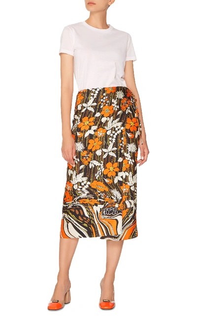 Shop Prada Floral Silk Midi Skirt