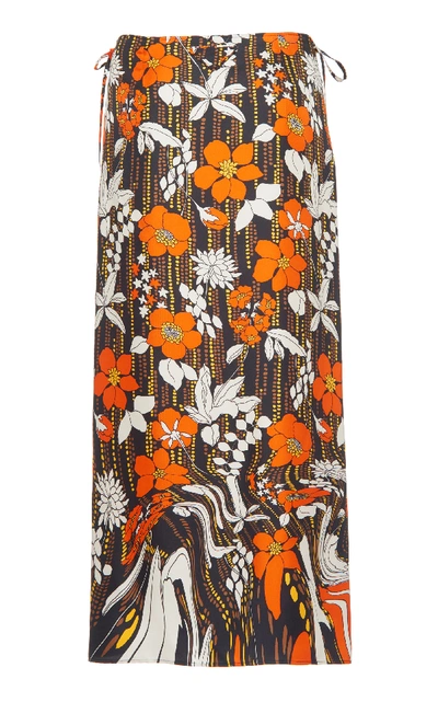 Shop Prada Floral Silk Midi Skirt