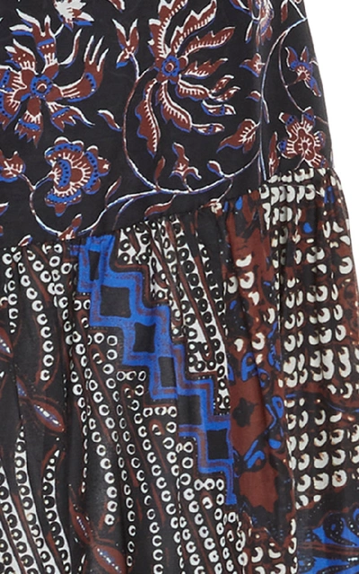 Shop Ulla Johnson Aslila Tiered Cotton-silk Maxi Skirt  In Blue