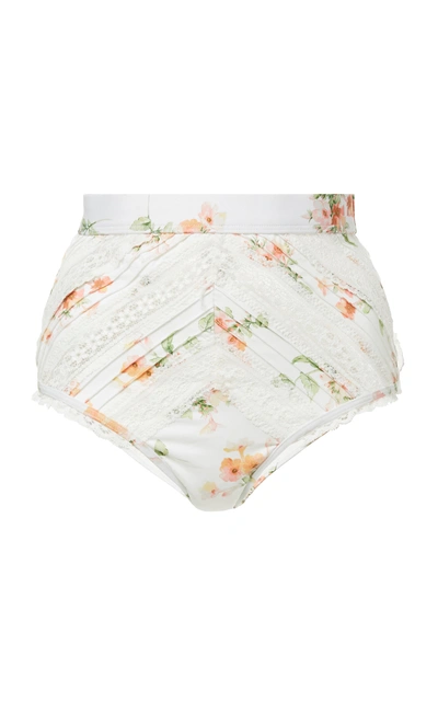 Shop Zimmermann Heathers Lace-trimmed High-waisted Bikini Briefs In Floral