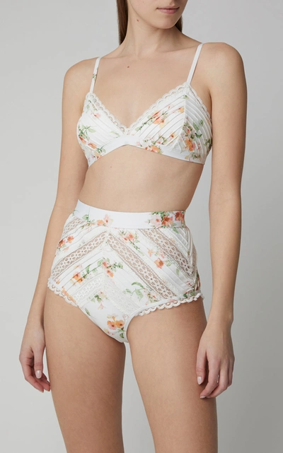 Shop Zimmermann Heathers Lace-trimmed High-waisted Bikini Briefs In Floral