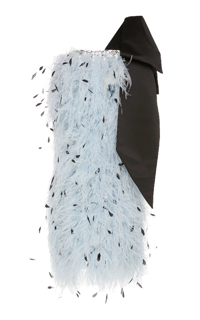Shop Richard Quinn One-shoulder Feather Midi Dress In Blue