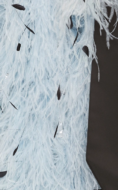 Shop Richard Quinn One-shoulder Feather Midi Dress In Blue