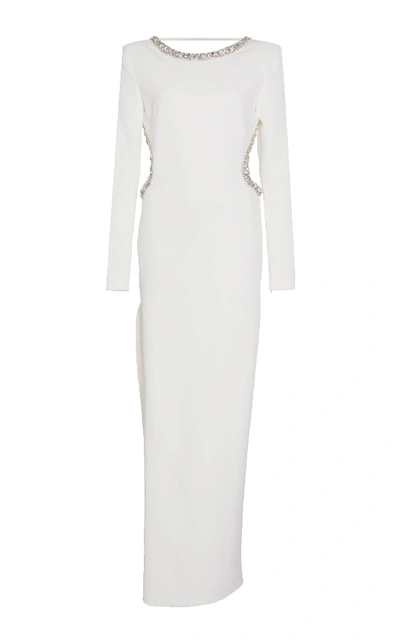 Shop Alessandra Rich Embellished Backless Crepe Gown In White