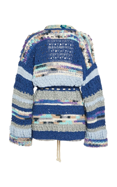 Shop Etro Silk-trimmed Crocheted Cotton And Linen-blend Cardigan In Blue