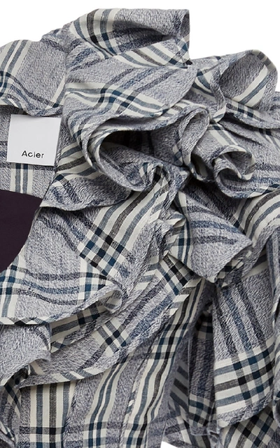 Shop Acler Cullen Ruffled Plaid Cotton And Linen-blend