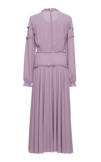 Shop Bottega Veneta Long Sleeve Georgette Dress With Ruffle Accents In Purple