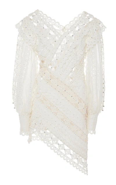 Shop Zimmermann Moncur Studded Cotton-blend Mini Dress In White