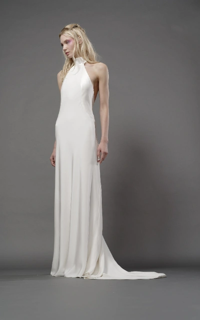 Shop Elizabeth Fillmore Stella Silk Halter Gown In Ivory