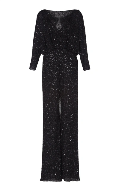 Shop Jenny Packham Babette Long Lined Sequin Jumpsuit In Black