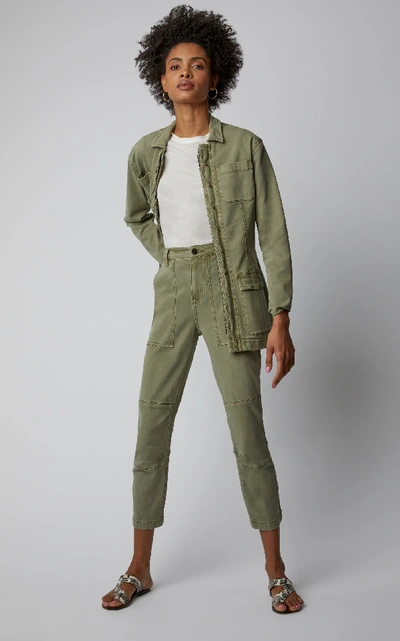 Shop Current Elliott Laced Cotton-canvas Jacket In Green