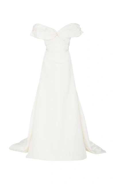 Shop Carolina Herrera Bridal Harlow Twisted Off-the-shoulder Silk A-line Go In Ivory