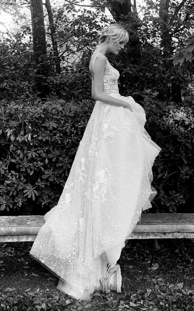 Shop Costarellos Bridal Tulle Ballerina Bodice Peplum Gown In White