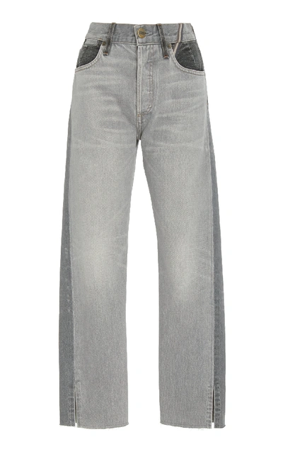 Shop Jean Atelier Hunter Two-tone Cropped High-rise Straight-leg Jeans In Grey