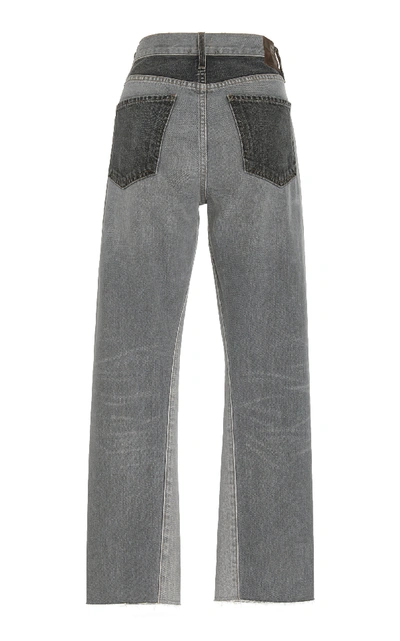Shop Jean Atelier Hunter Two-tone Cropped High-rise Straight-leg Jeans In Grey