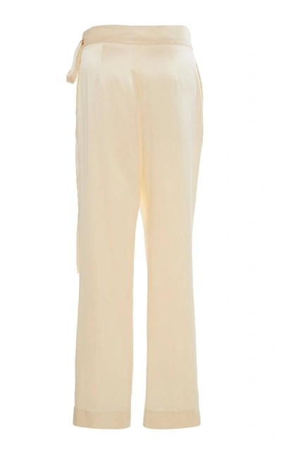 Shop Oscar De La Renta Draped Silk-satin Straight-leg Pants In Neutral