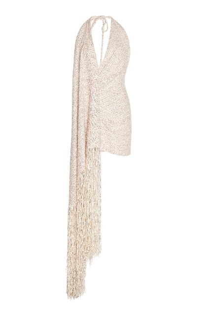 Shop Jacquemus Valoria Fringed Tweed Mini Dress In Neutral