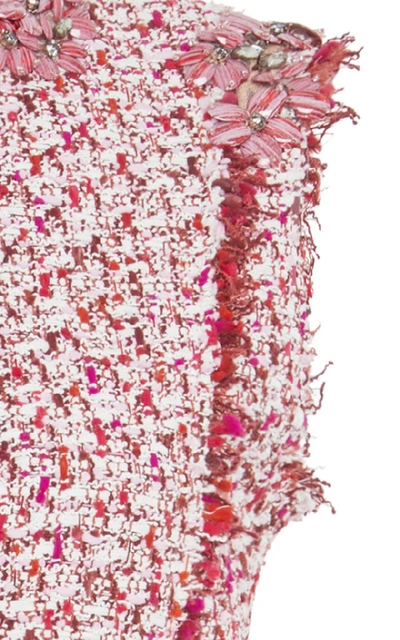 Shop Giambattista Valli Floral-embellished Tweed Mini Dress In Pink