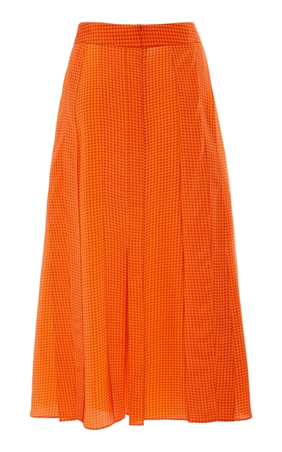 Shop Joseph Charlie Mini Houndstooth Silk Maxi Skirt In Orange