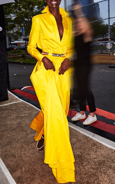 Shop Brandon Maxwell Wide Leg Cotton Jumpsuit In Yellow