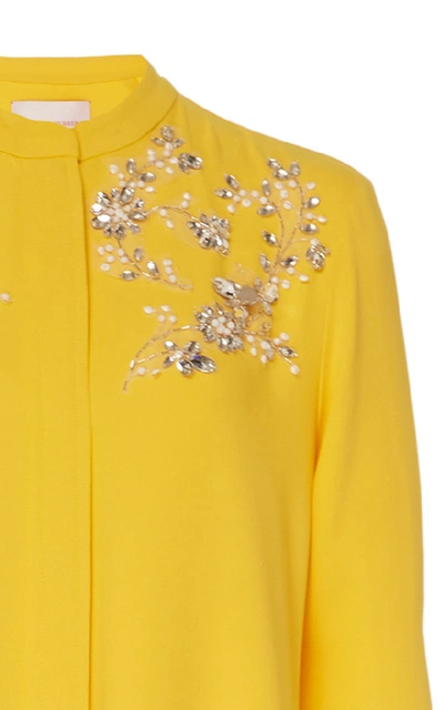 Shop Carolina Herrera Long-sleeve Silk Caftan In Yellow