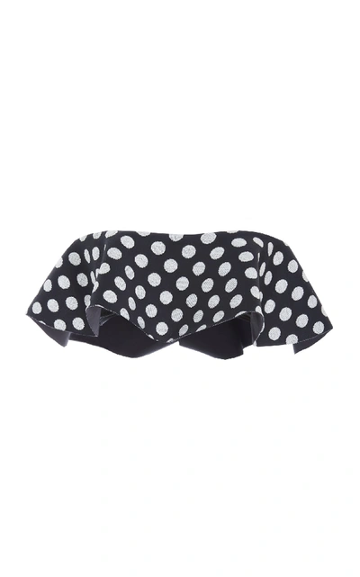 Shop Água De Coco Ruffled Polka-dot Bandeau Bikini Top In Black/white